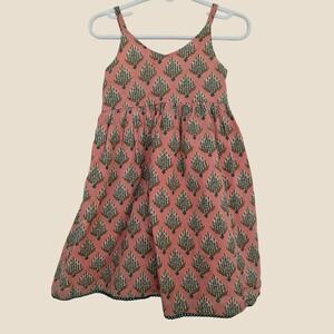 Yo Baby Girls Pink Teal Block Print Cotton Sun Dress Size 3 Smocked Back Boho